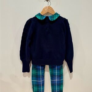 Janie and Jack Sz 4 Navy Sweater with Green Plaid Collar, Sz 4 Matching Leggings